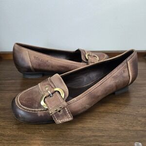 Tamaris Loafers Women 38 US 7.5 Brown Leather Buckle 90s Academia Preppy Mobwife